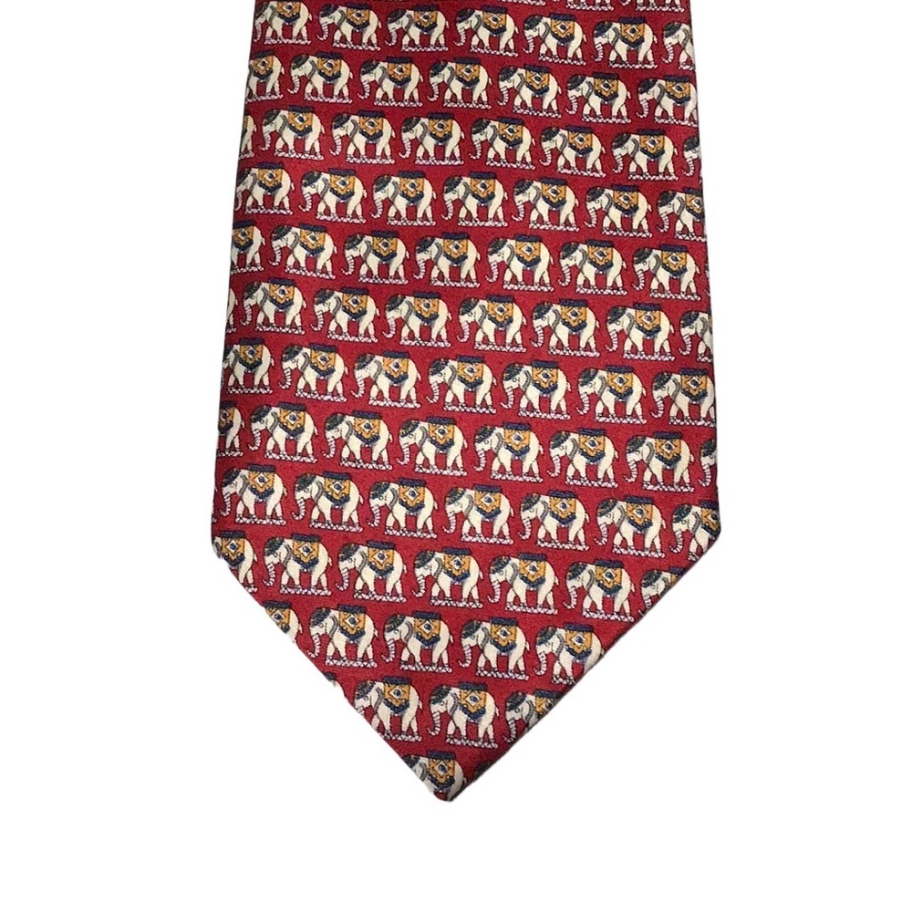 Thai Silk Handmade Ceremonial Elephants Red‎ Yellow Blue 100% Silk Necktie Tie